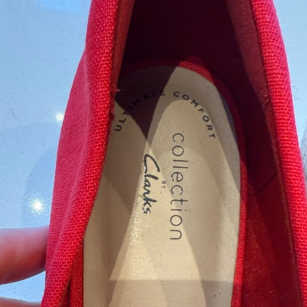 🆕 Clarks Mallory Luna Wedge Espadrilles Rope Pump, Cherry Red, Size 9.5M